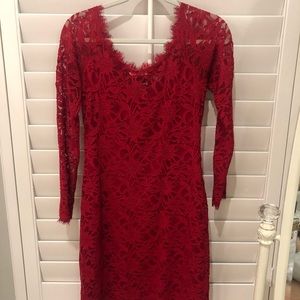 Red long sleeve lace dress
